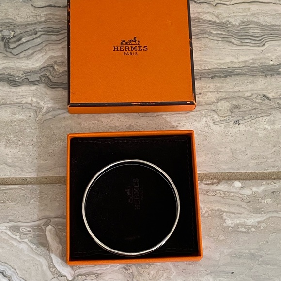 Hermes Bangle Curry Silver Navy Blue Enamel Bracelet - Picture 7 of 8